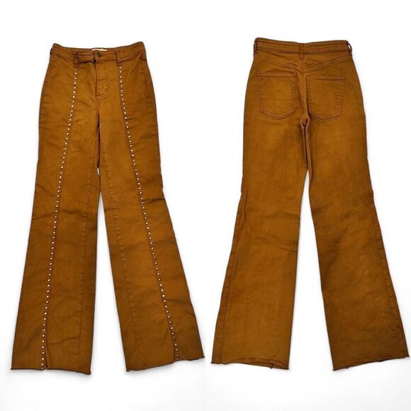 Free People We The Free Studded Boot Cut Jeans 24 X 32 Brown Boho Rockstar - Picture 2 of 9
